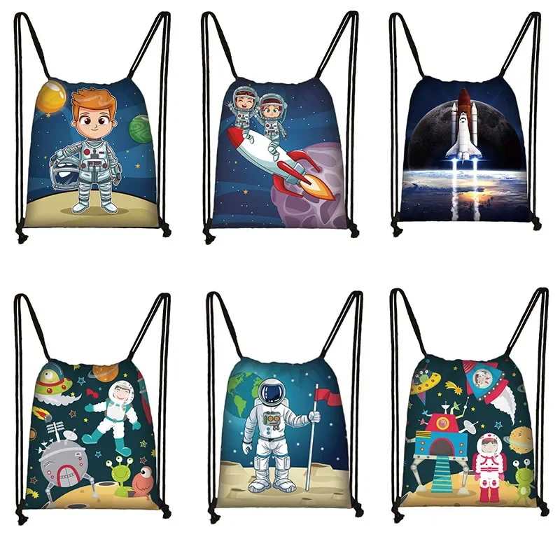 

Space Astronaut Print Drawstring Rocket Galaxy Children'S School Backpack Youth Storage Bag Gift