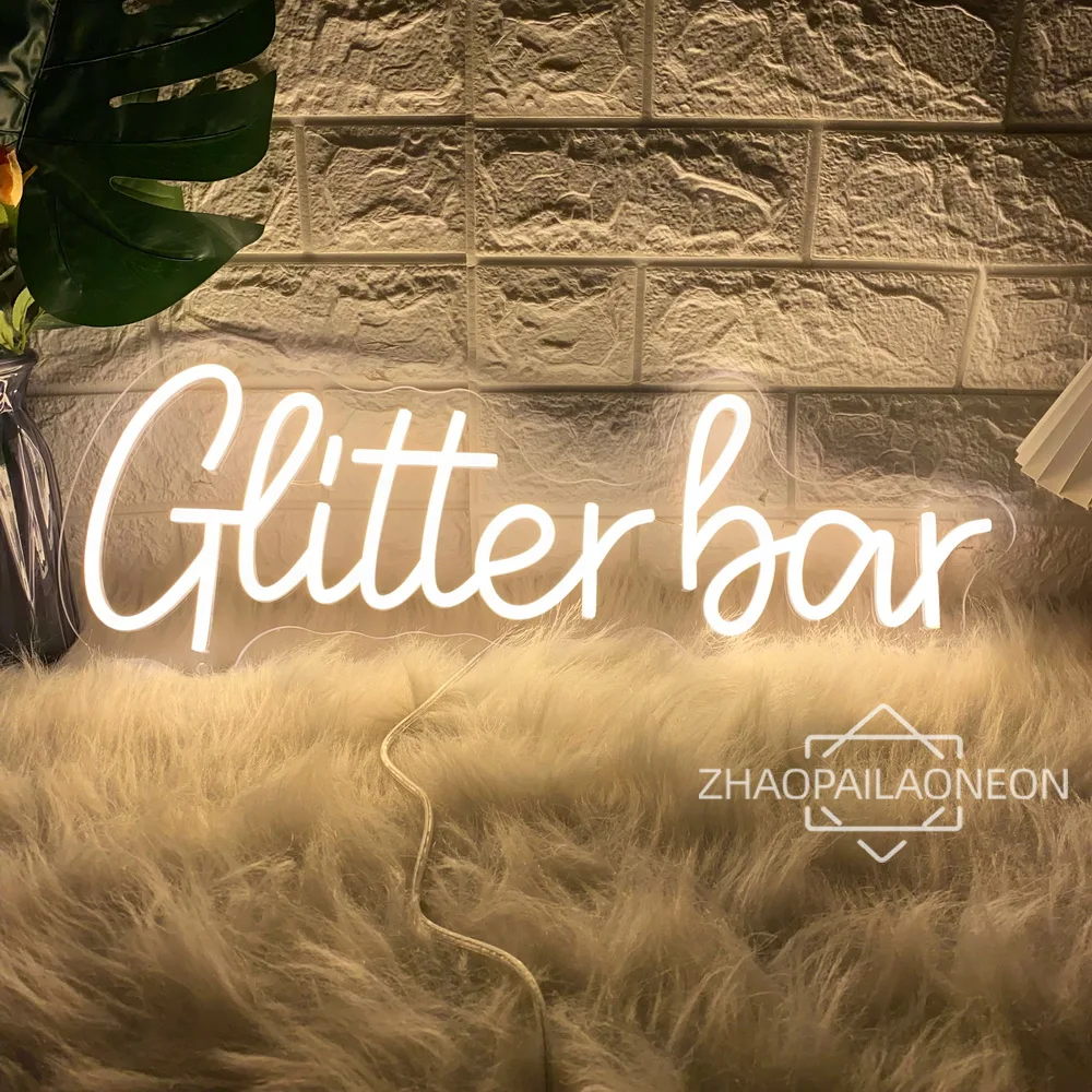 Glitter Bar Neon Sign Led Lights Bar Club Pub Room Decor Wall Hanging Neon Led Sign Birthday Party Decor Beauty Salon Neon Light