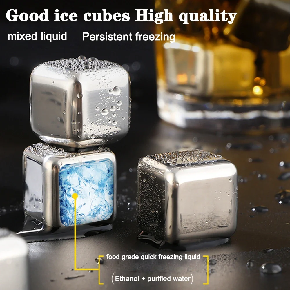 4/6/8 Pcs Reusable Ice Cubes Stainless Steel Chilling Stones for Whiskey Wine Keep Cold Longer Ice Cubes Wine Cooling Bar Tool