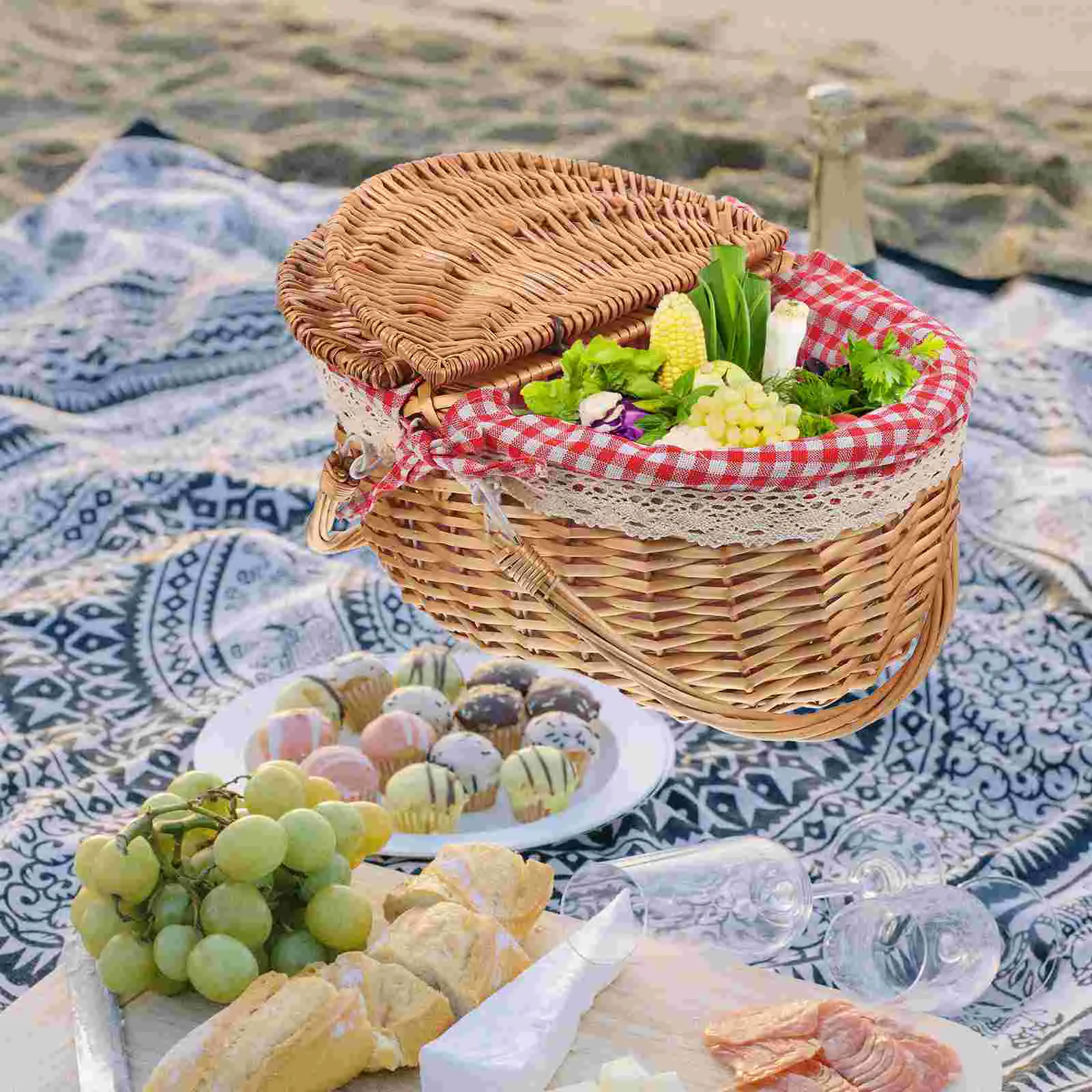 

Picnic Basket Woven with Handles Hamper Basketball Rustic Storage Wicker Cloth Baskets