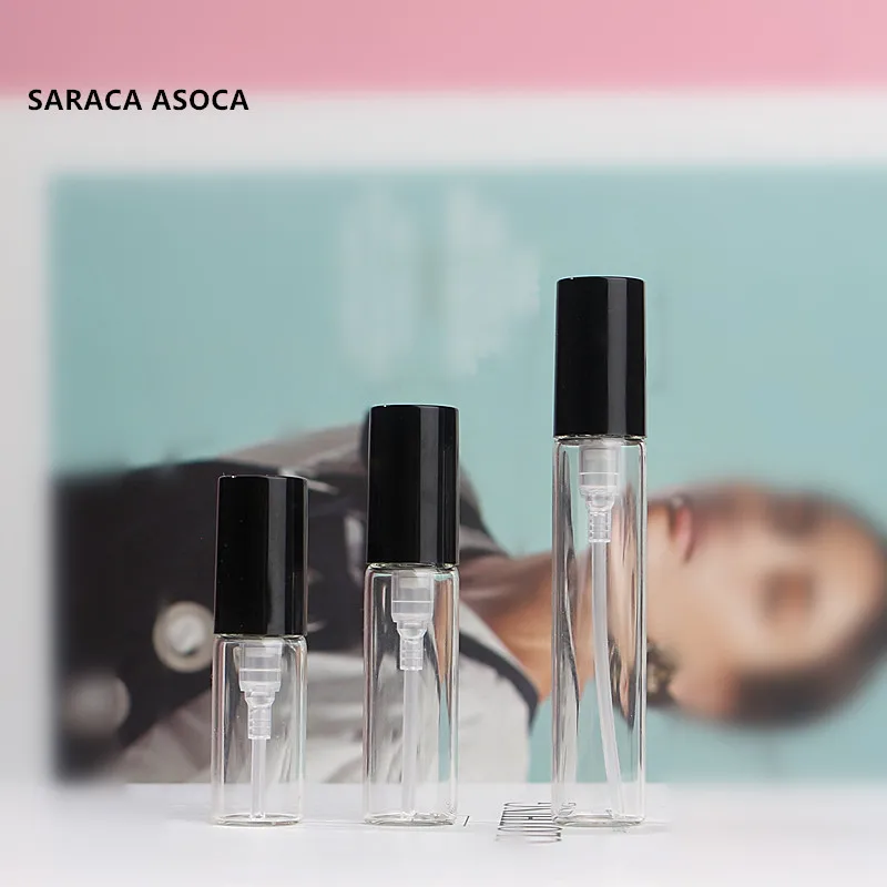 3ml Invisible Spring Bayonet Glass Perfume Bottles Mini Black Cap Sprayer Clear Glass Sample Bottle