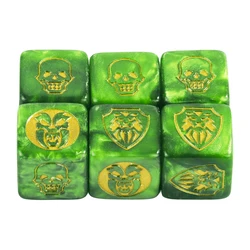Set of 6 Vibrant Dice - Transparent and Opaque Marble Colors (02 Marble Green)