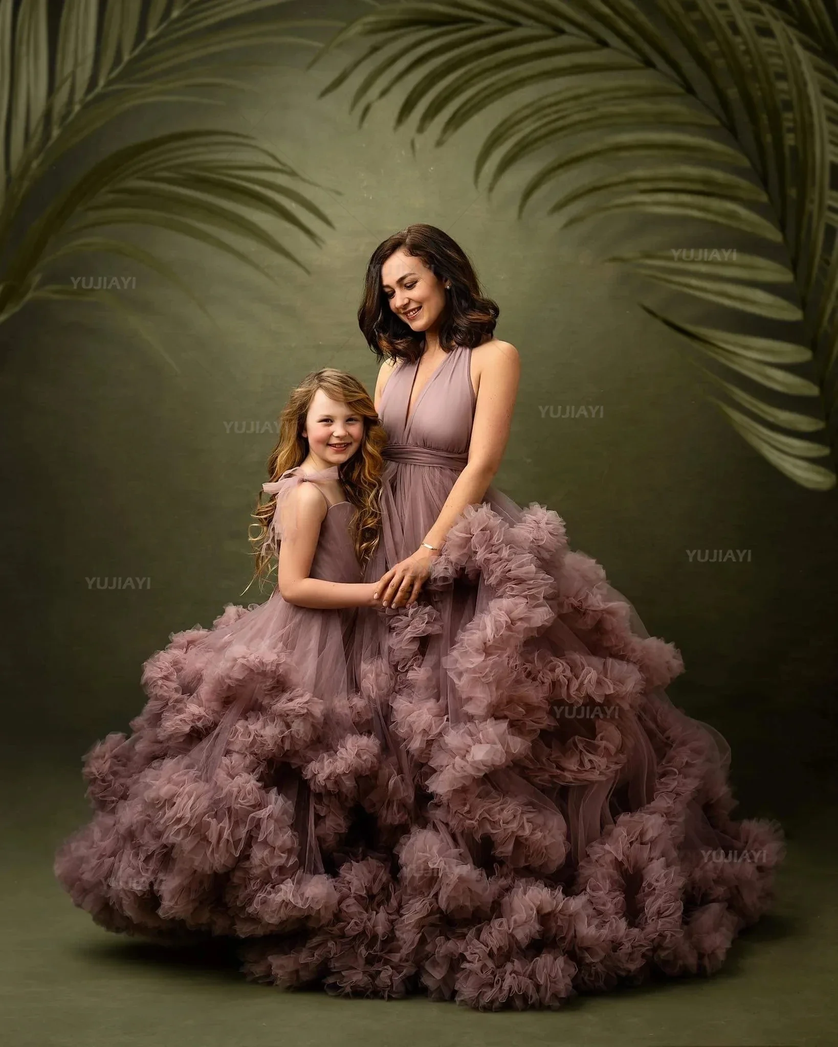 Mommy and Me Matching Dress Puffy Tulle Tiered Ruffles Mother