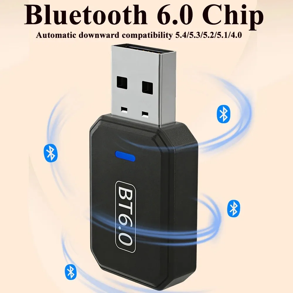 KEBIDUMEI 미니 블루투스 6.0 오디오 어댑터 수신기 송신기 2in1 무선 어댑터 USB 동글 외부 USB 블루투스 어댑터