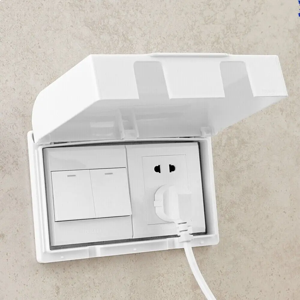Socket Protection Cover Portable Electric Plug Cover Self-Adhesive Socket Protector Splash-Proof Box Home