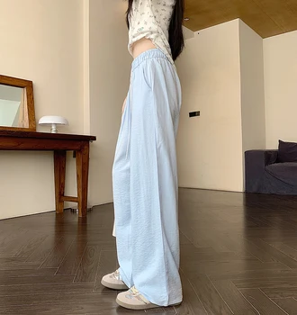 النساء الكاحل طول حجم كبير بنطال ذو قصة أرجل واسعة الصيف عادية الصلبة مرونة الخصر فضفاض الرباط السراويل الخريف جديد الإناث السراويل 4