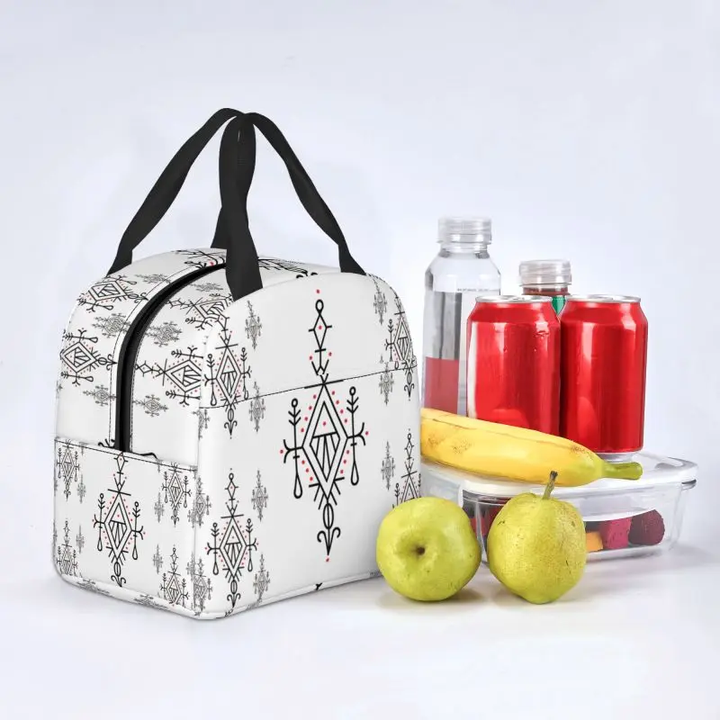 Amazigh Kabyle Pattern Insulated Lunch Bags for Women Geometric Resuable Thermal Cooler Food Lunch Box Outdoor Camping Travel