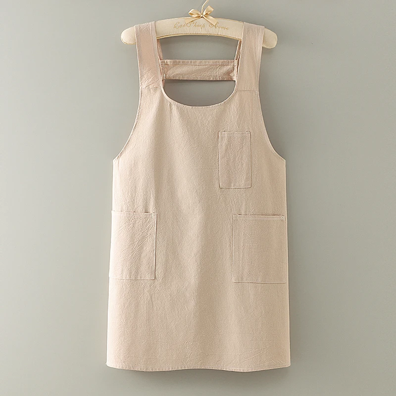 Cotton And Linen Apron For Women Men Work Drawing Kitchen Household Oil Resistant Breathable Customized Printing LOGO