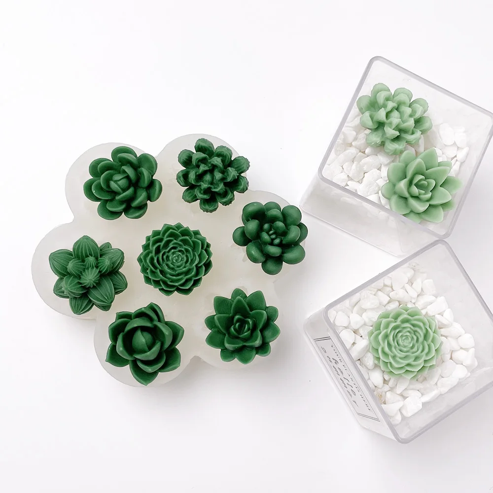 Aromatherapy Candle Mold Seven-hole Flower-shaped Succulent Three-dimensional Gypsum Handmade Silicone