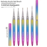 Nail Art Brush Rainbow Metal Long 100% Pure Natural Hair Professional Kolinsky Nails Art Liner Brush Nail Art Pen for Nail Desig 1