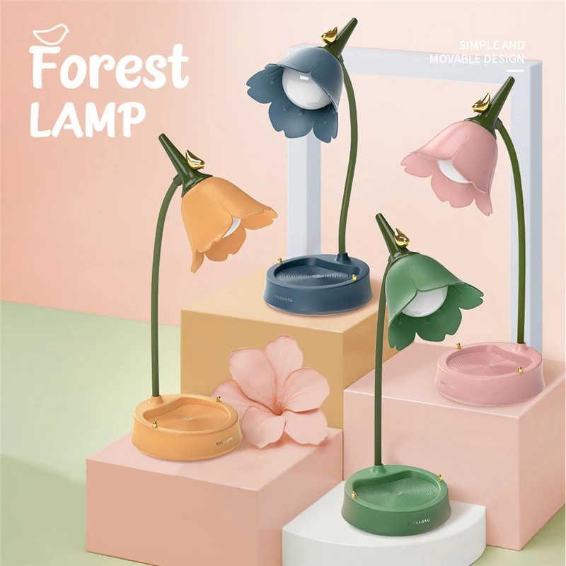 

Flower LED Table Lamp Touch Control Temperature Reading Lamp Student Bedroom Eye Protection Multi-function Lamp Table Lamp New