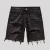 Men Summer Distressed Denim Shorts Button Zipper Fly Multi Pockets Short Jeans Straight Fit Ripped Holes Knee Length Distressed 2