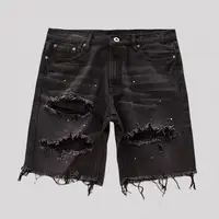Men Summer Distressed Denim Shorts Button Zipper Fly Multi Pockets Short Jeans Straight Fit Ripped Holes Knee Length Distressed 2