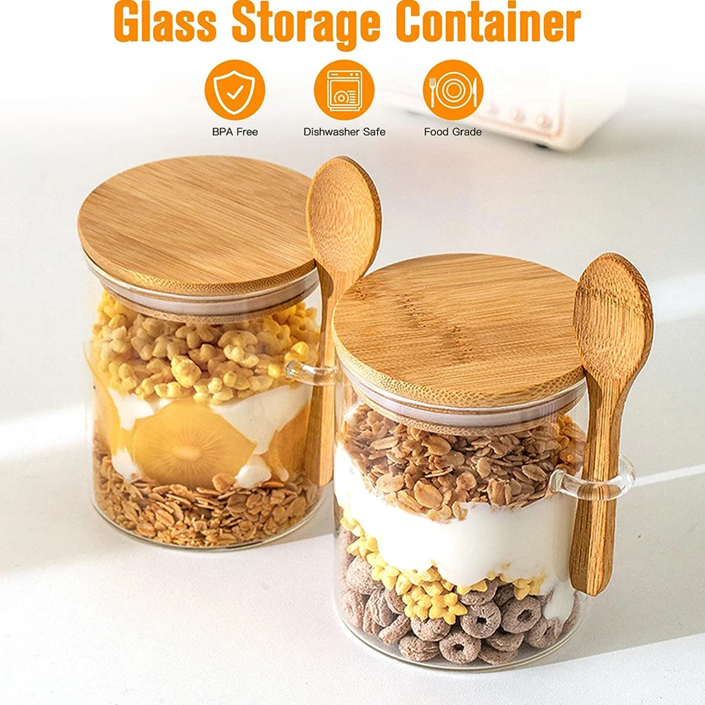 Airtight Glass Jars with Bamboo Lids & Bamboo Spoons - Decorative