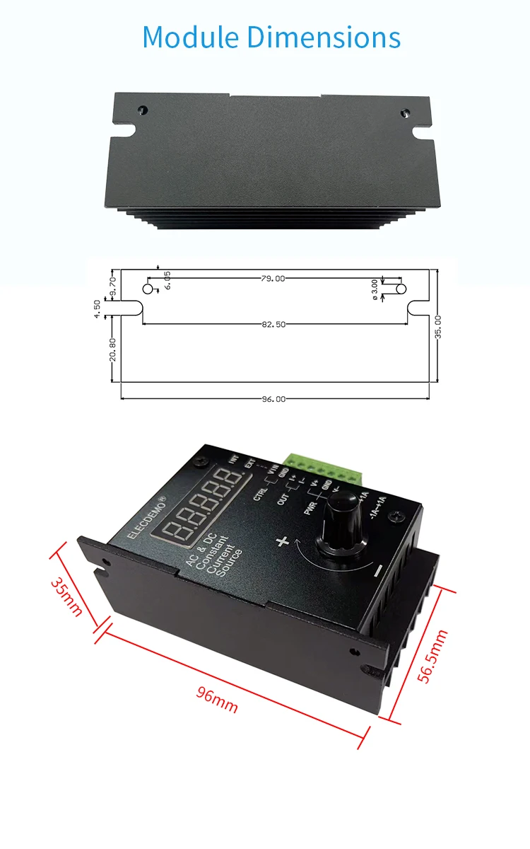 Voltage-controlled constant current source positive and negative 1A AC and DC cu