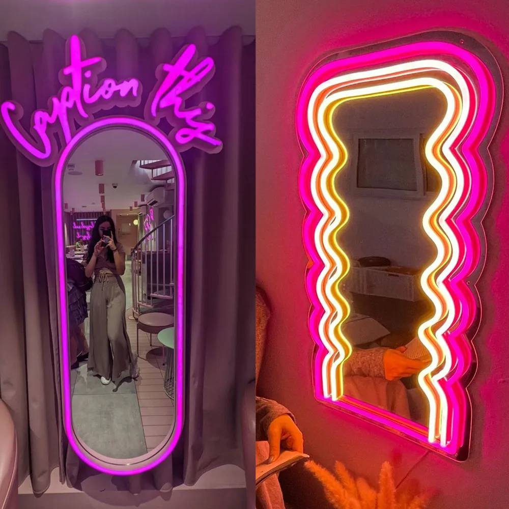 파티 장식 사용자 정의 네온 거울 DIY Led 네온 편지 비즈니스 로고 이름 디자인 스토어 바 Cofe 룸 벽 조명, 네온 불빛