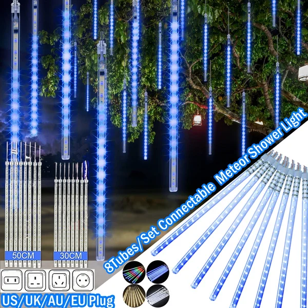 Impermeabile Meteor Shower Rain Lights 30Cm 50Cm 8 Tubi Drop Ghiacciolo Neve Che Cade Luci A Cascata Per La Festa Nuziale Natale