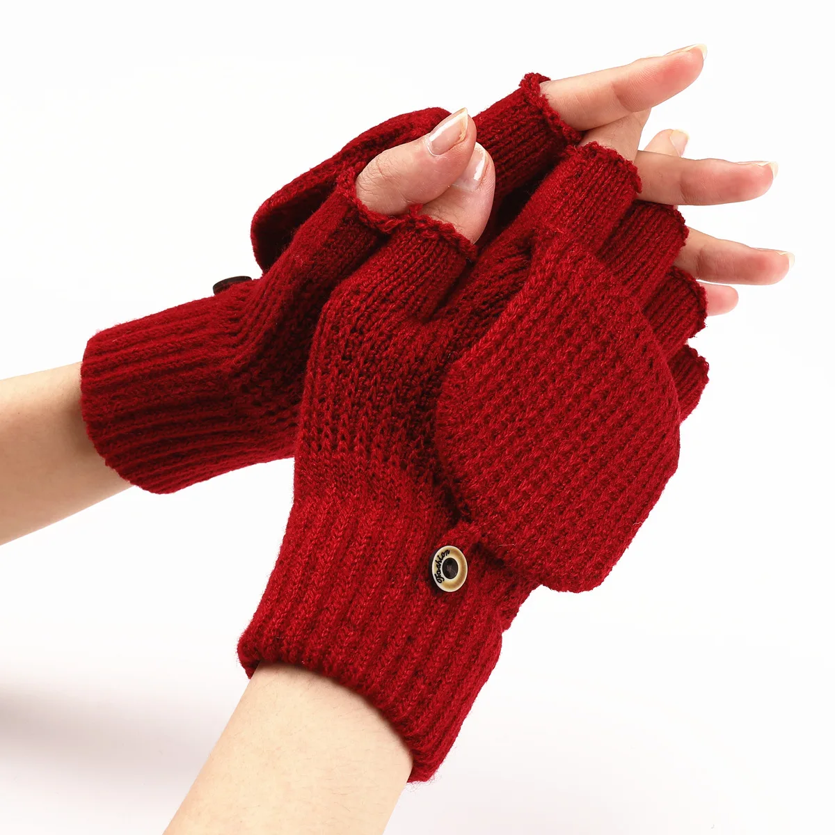 Unisex Winter Knitted Convertible Fingerless Gloves Warm Woolen Mittens Glove With Flap Cover