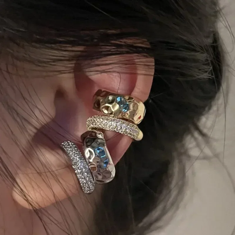 Zircon Double-layer Ear Cuff No Piercing Earring Trendy Punk Unique Metal Geometric Ear Clip for Women Jewelry ear clip earrings clip earrings ear clip ear accessories