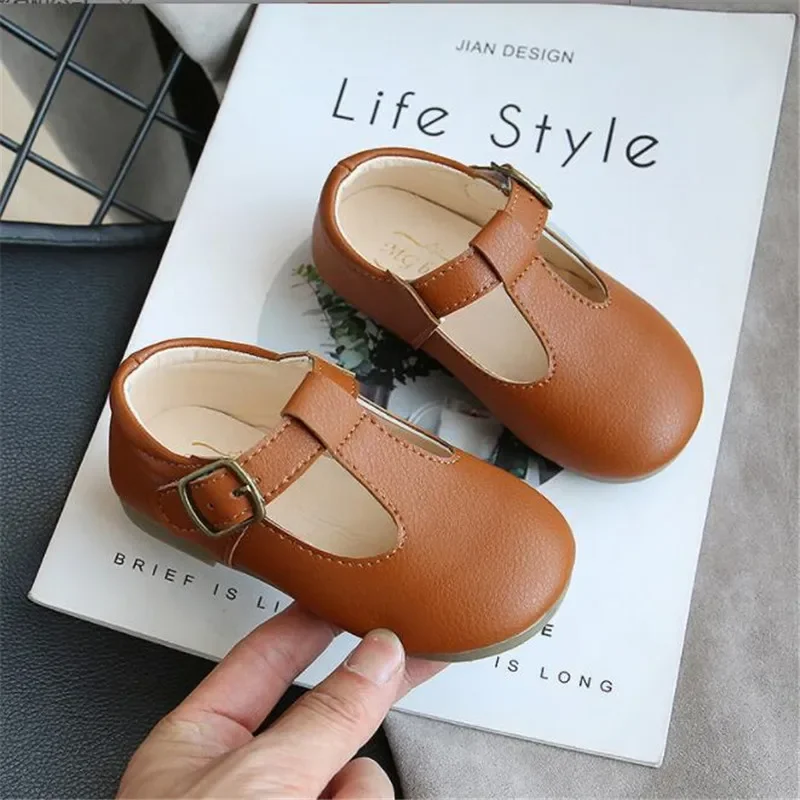 Baby Girls Mary Jane Dress Shoes T-Strap Cut-outs Leather Shoes Ballet Flats Princess Single Shoes Retro Party School Shoe 5
