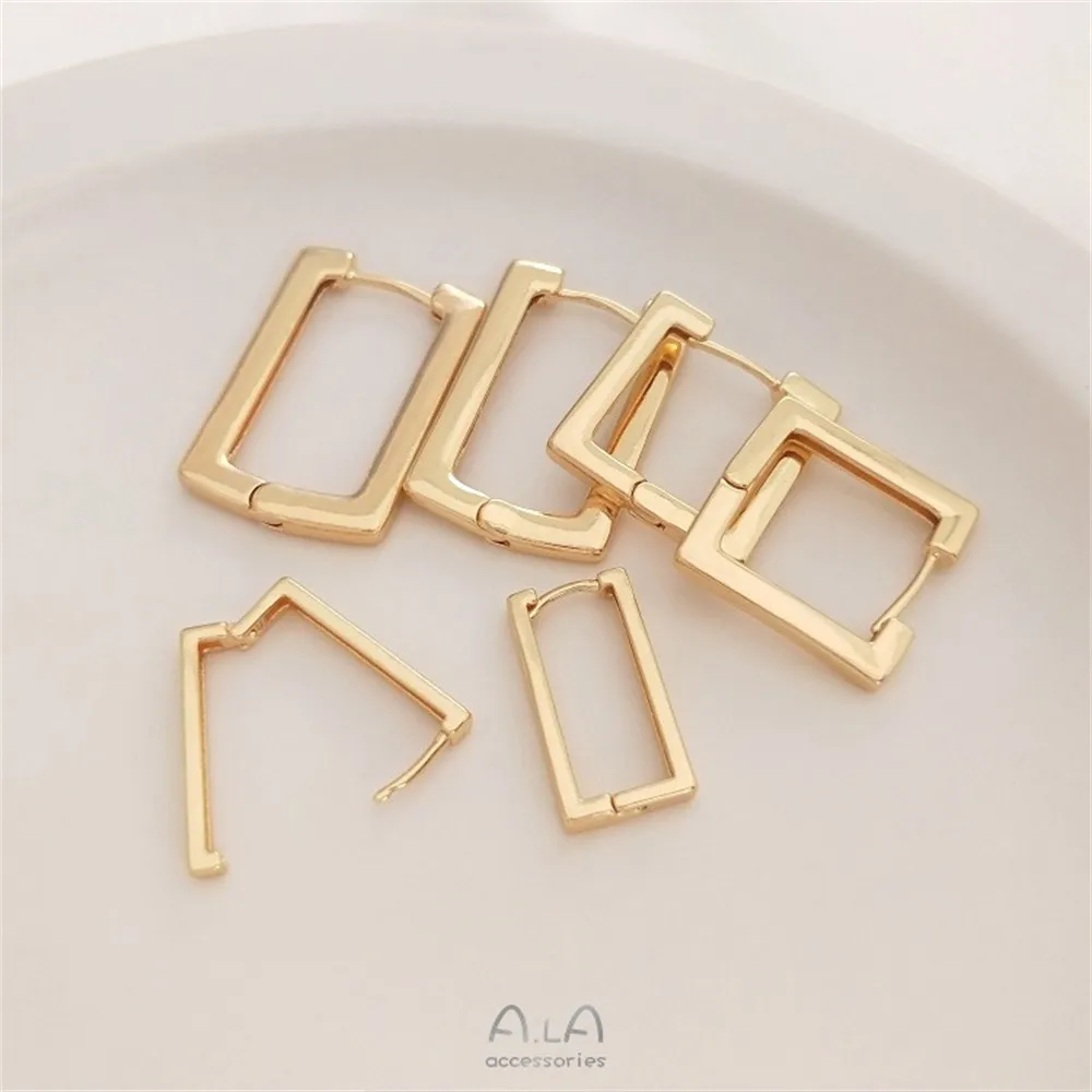 14K Gold-plated Geometric Square Ear Buckle Rectangular French Ear Clip Europe and Online Celebrity Fashion Earrings Diy Earring