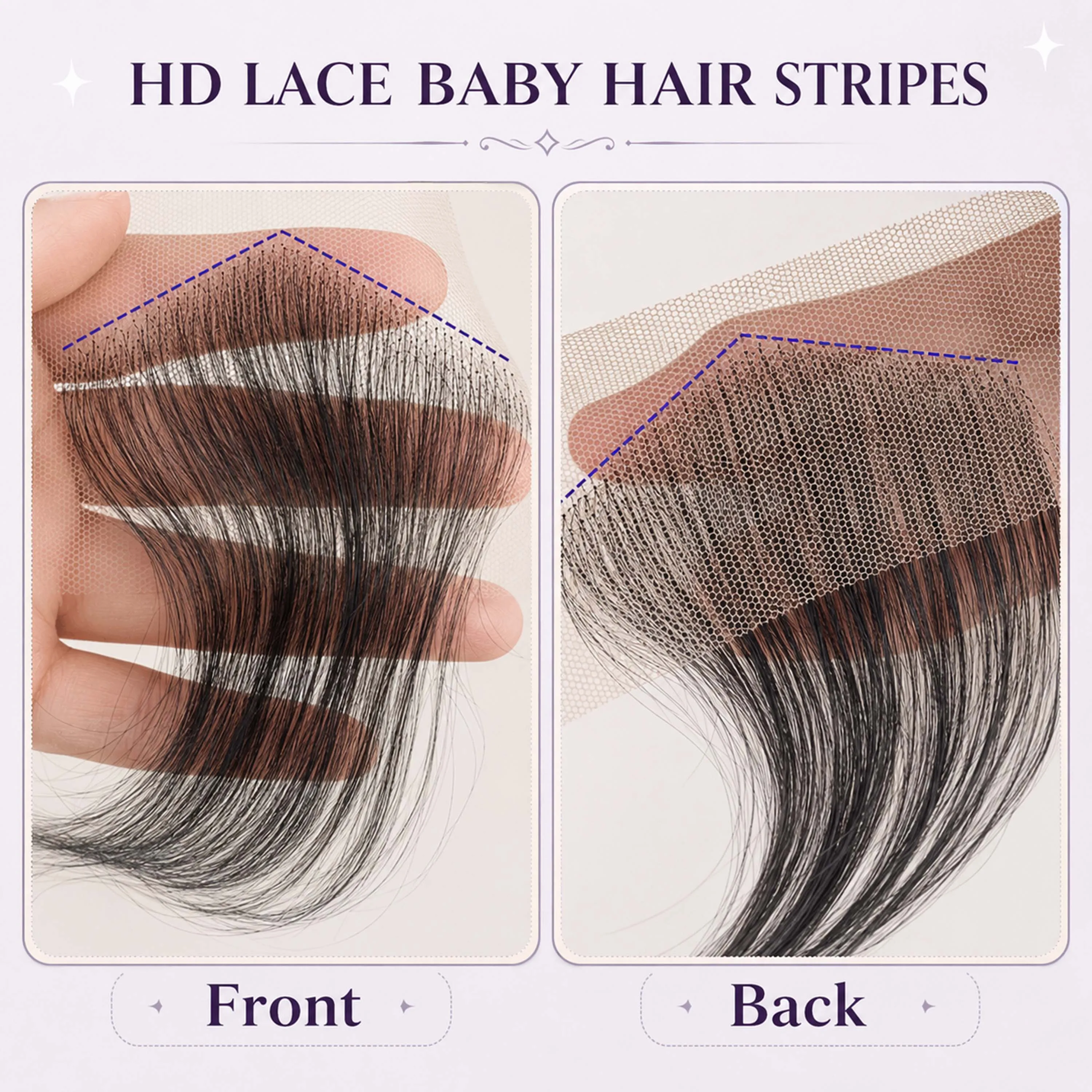Capelli Umani Veri al 100% con Bordi a I/V, Pizzo HD e Baby Hair per Donne, Riutilizzabile, Invisibile, in Pizzo Svizzero, Nero Naturale, Fatto a Mano - immagine 2