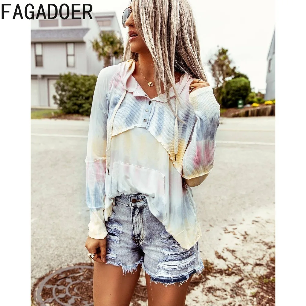 FAGADOER Fashion Hole Tassels Slim Denim Shorts Women High Waisted Button Pocket Straight Jean Female Irregular Cowboy Bottoms