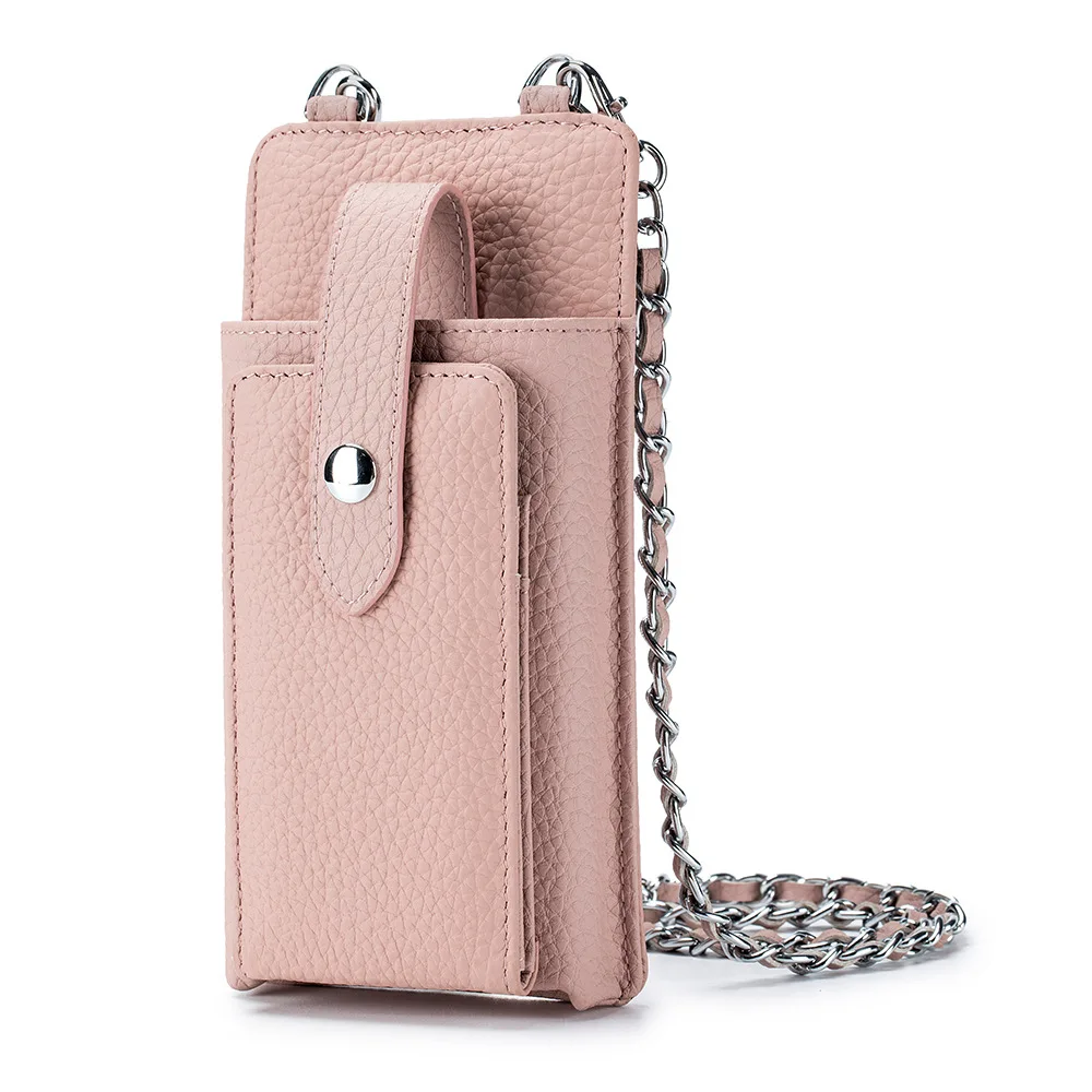 New Genuine Leather Women Shoulder Crossbody Bags Small Handbag Ladies  Mobile Phone Cross Body Bag Chain Bag for iPhone 14 Pro