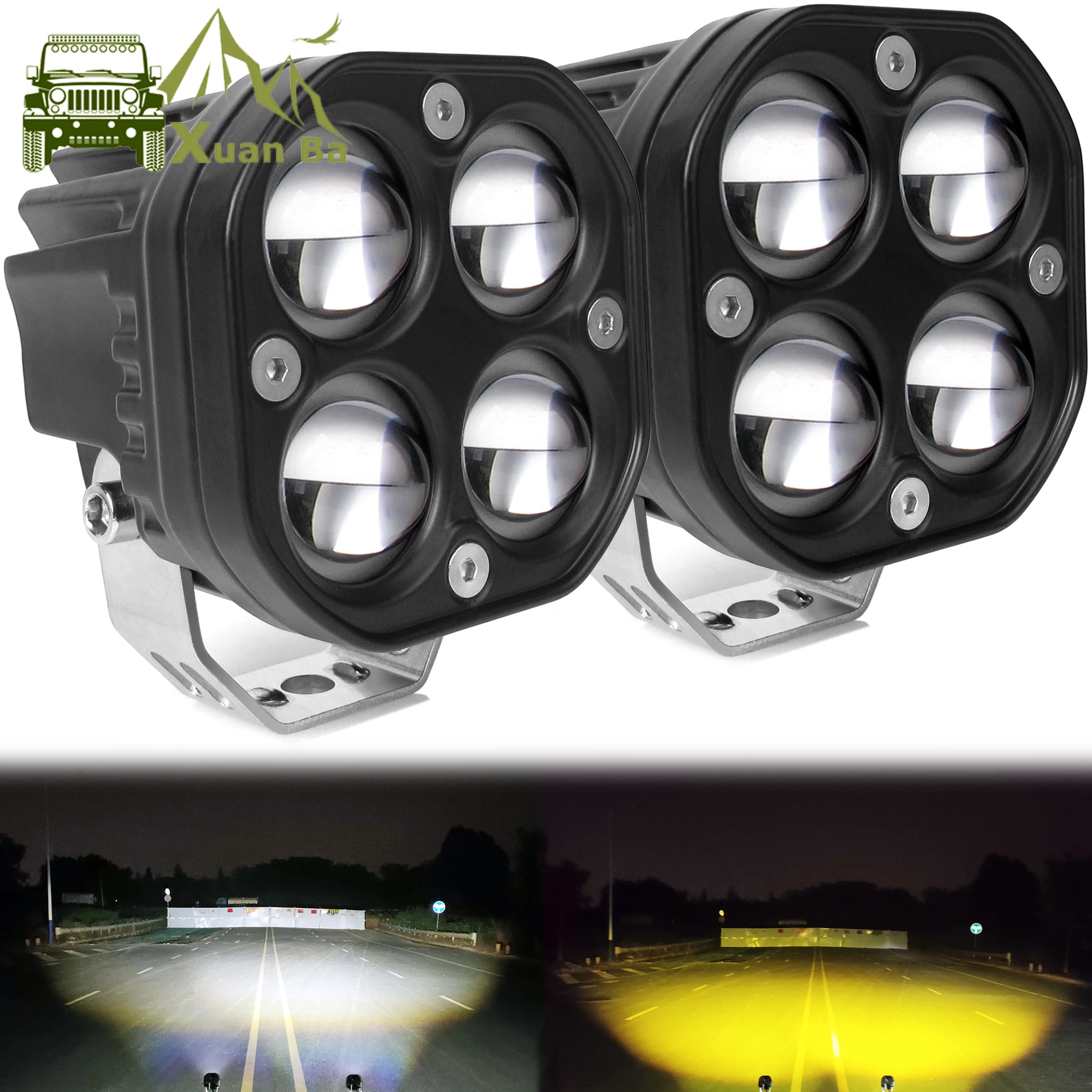 

3 Inch Amber Fog Lights 12V 24V Yellow White 4x4 Offroad Pods Lights For Motorcycle Trucks ATV Pickup Bumper Auxiliary Spotlight