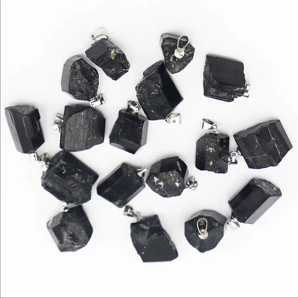[Promotion] High Quality Natural Black Rough Irregular Column Tourmaline Tomalin Raw Ore Necklace Pendant DIY Jewelry 20Pcs/Lot
