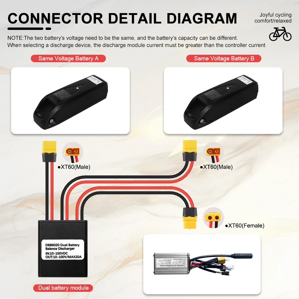 10V-100V 듀얼 배터리 방전 변환기, 동시 연결 어댑터, Ebike 부품, 20A/30A/40A 밸런스드 방전 모듈