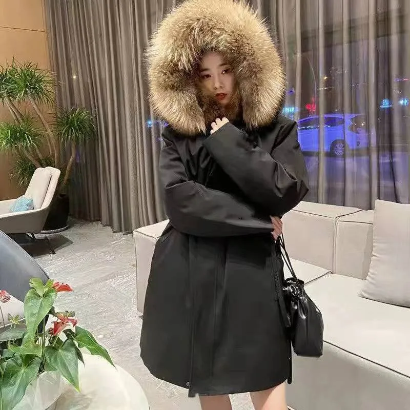 2023 New Women's Detachable Fox Fur Inner Tank Fur Coat Large Medium Length Warm Thickened Parka Fur One Piece Overcoat