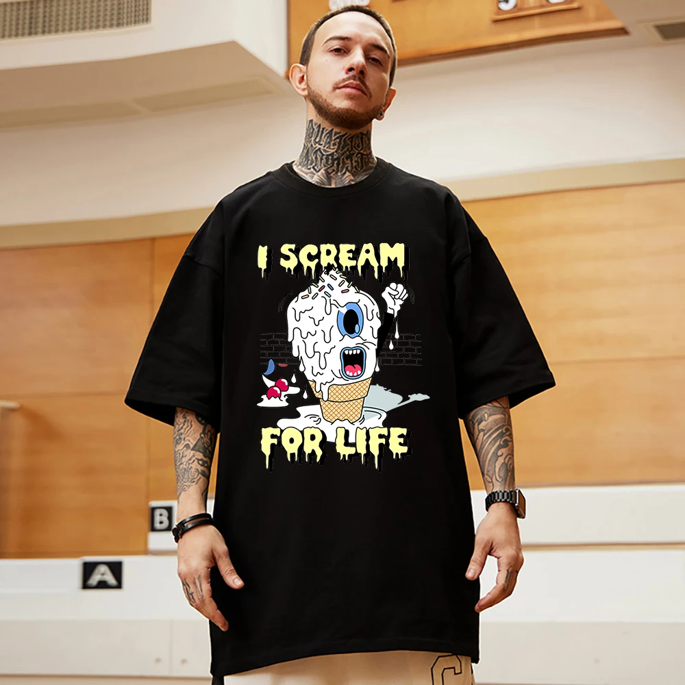 

Хлопковая мужская футболка с принтом мороженого I Cry For Life, удобная футболка в стиле Харадзюку, футболка в стиле хип-хоп, мягкая Свободная Повседневная футболка