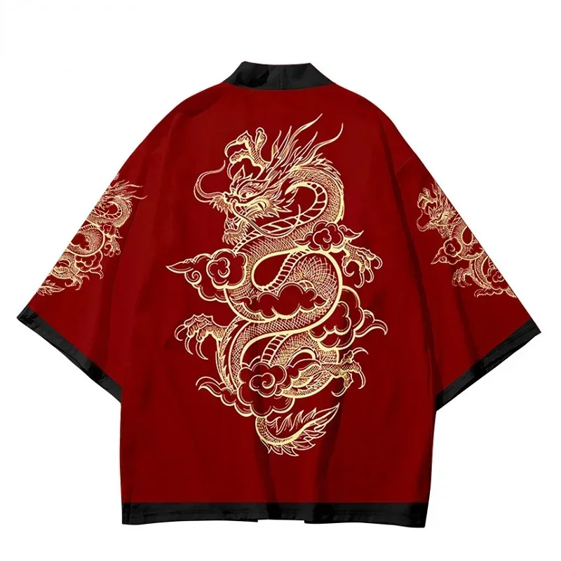 Dragon Graphic Japanese Cardigan Kimono Ladies Traditional Asian Chinese Style Children Haori Harajuku Beach Yukata Men Japanese Kimono Cardigan Japanese Kimono Japanese Kimono Shirt