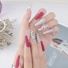 

Nude Pink Leopard Fake Nails Stiletto Moutain White Removable Gorgeous Sculpted Nail Art Tips Long Size