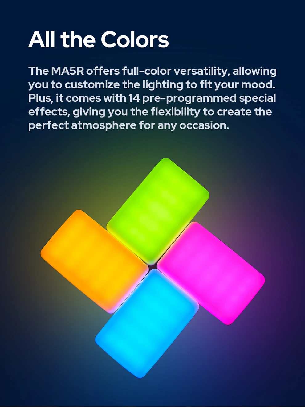 MA5R Magnetic Charging Full-Color LED Light 1800K to 10000K RGB Ultra-slim Desig