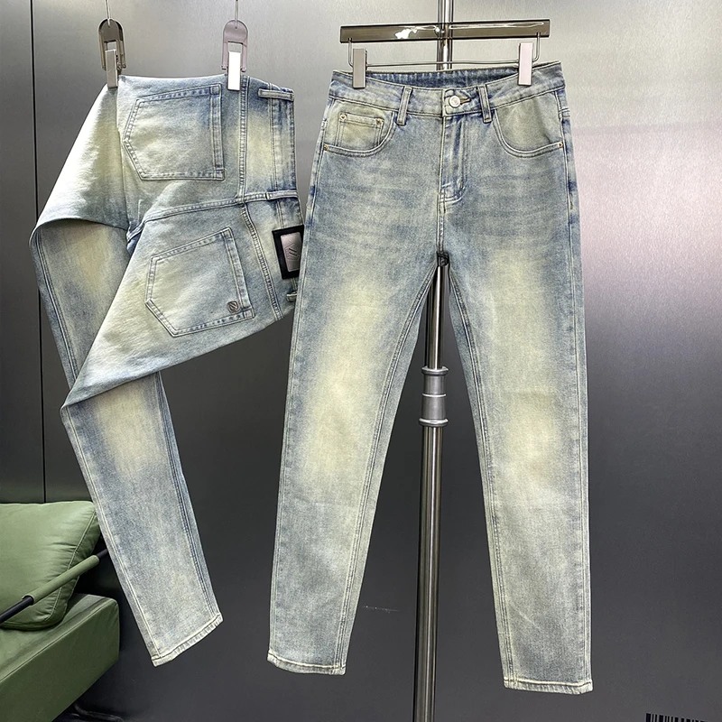 2024 spring and summer new retro blue nostalgia simple versatile fashion Slim thin men's jeans high-end light luxury men's pants