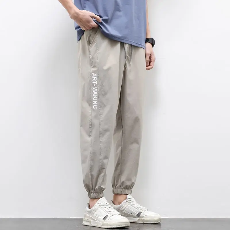 Summer Men Clothing Casual Sweatpants Korean Streetwear Fashion Male Quick Drying Elastic Waist Thin Versatile Loose Trousers