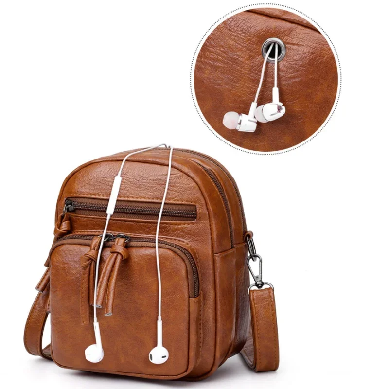 Women's New Soft Leather Texture Shoulder Bags Retro Fashion Multi Layered Large Capacity Mobile Handbags Luggage Cross Body Bag