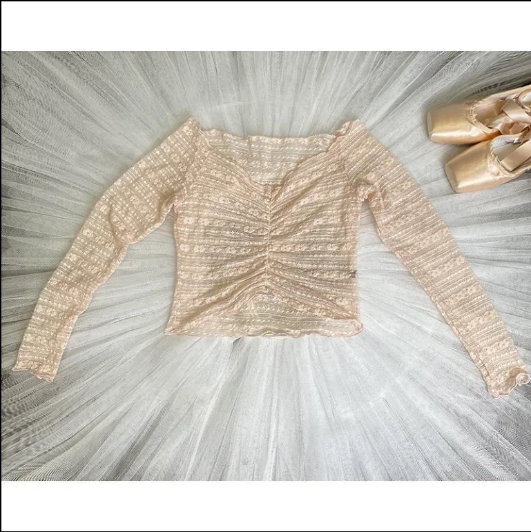 Ballet Dance Lace Cover up Stage Performance Costume Long Sve Women's Fitting Performance Top Fitn Clothing