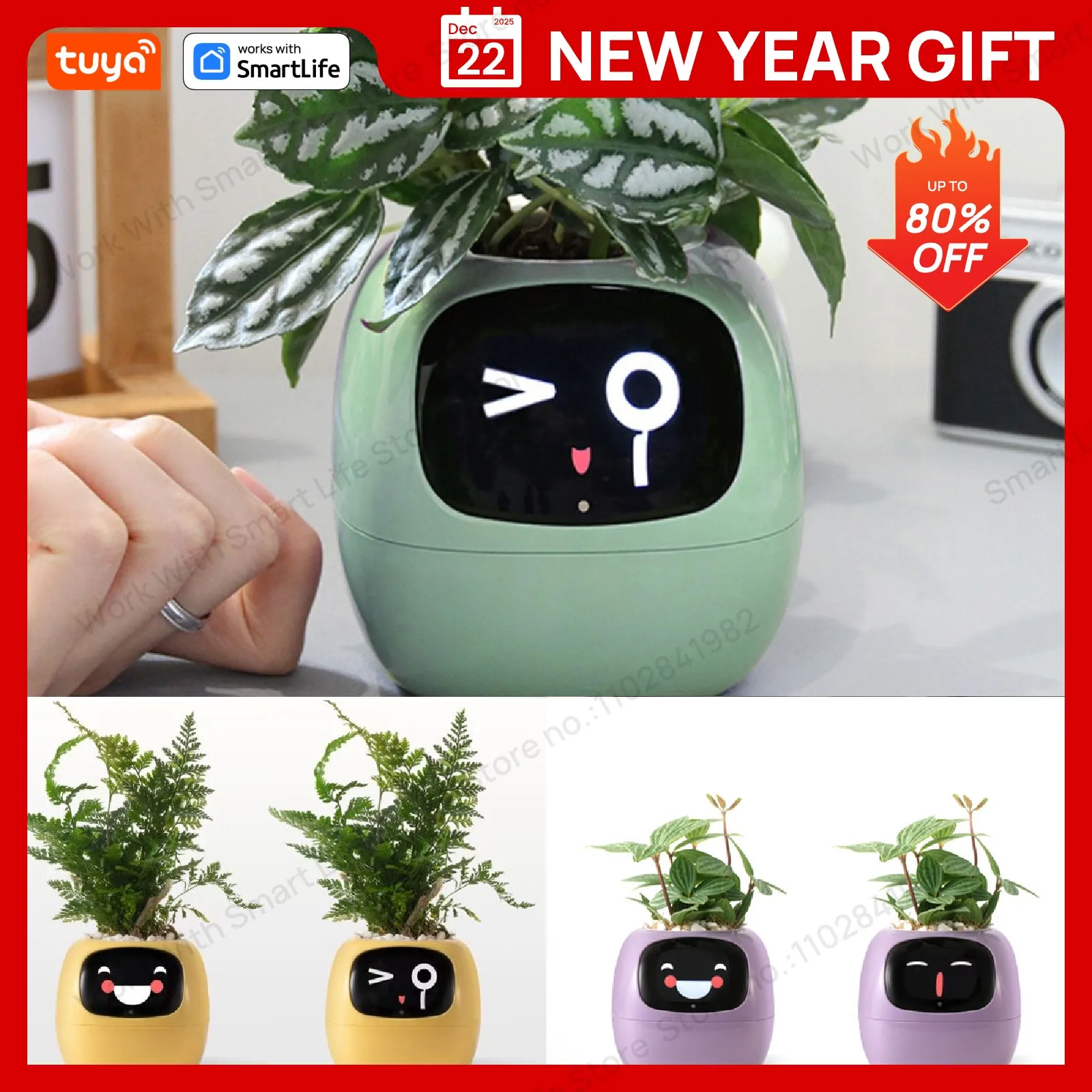 Tuya Ivy Smart Planter,ความสนุกไม่รู้จบกว่า 49 Expression ที่หลากหลาย,เซ็นเซอร์อัจฉริยะ 7 ตัว,ชิป AI ทําให้การเลี้ยงพืชได้ง่ายและสนุกสนาน 1