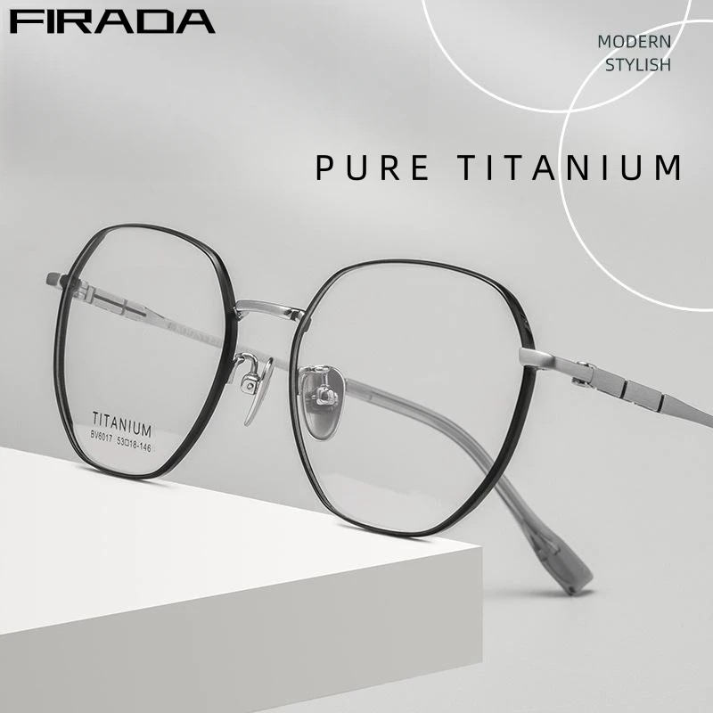 

FIRADA Fashion Ultra Light Pure Titanium Eyeglasses Retro Comfortable Glasses Luxury Prescription Eyewear Frame Men Women BV6017