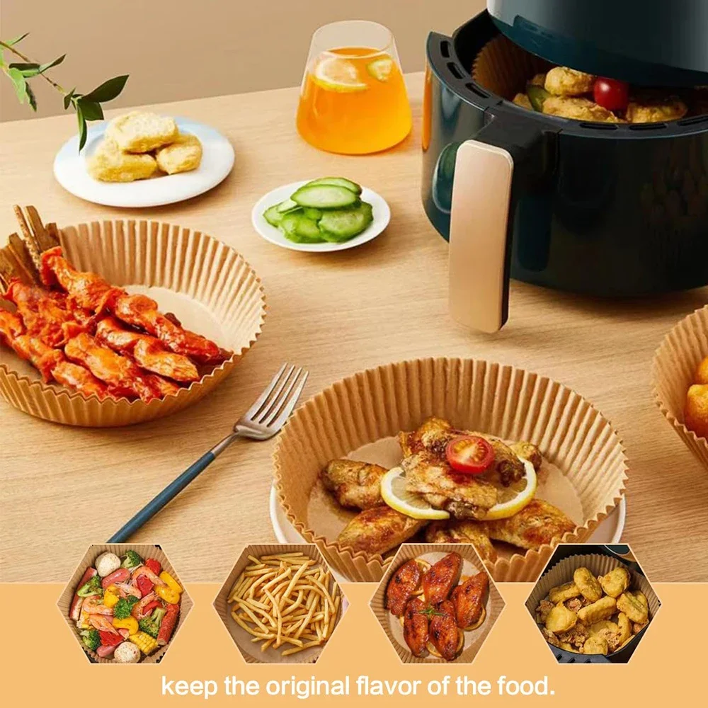 50PCS Air Fryer Disposable Paper Liner Non-Stick Oil-proof Parchment Mat for Cooking Microwave Oven Steaming Basket Baking Tools