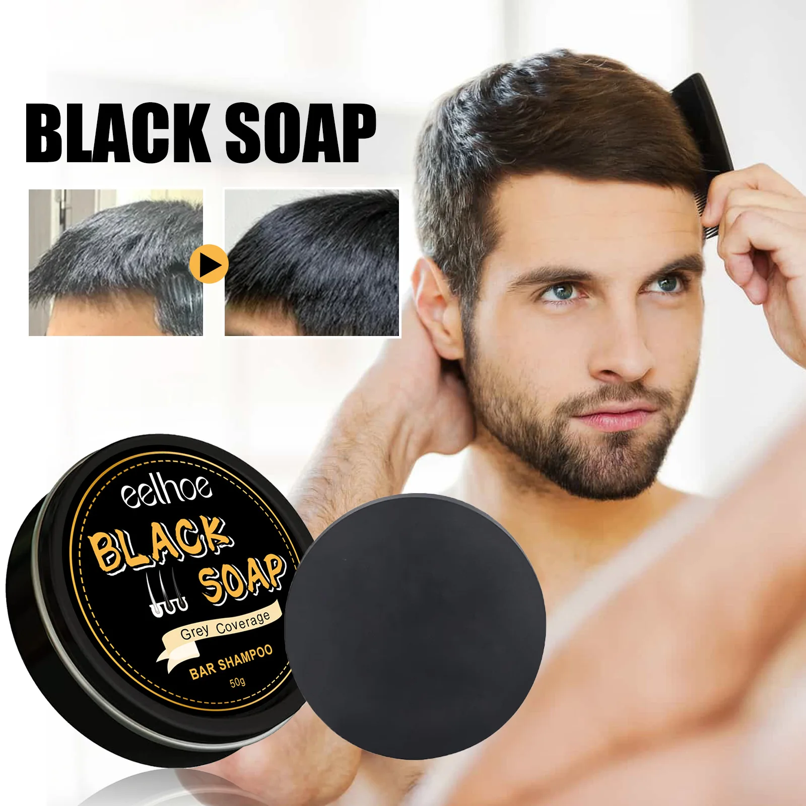 

Natural Hair Darkening Soap Shampoo Bar Fast Effective Repair Gray White Color Dye Organic Conditioner Beauty Health