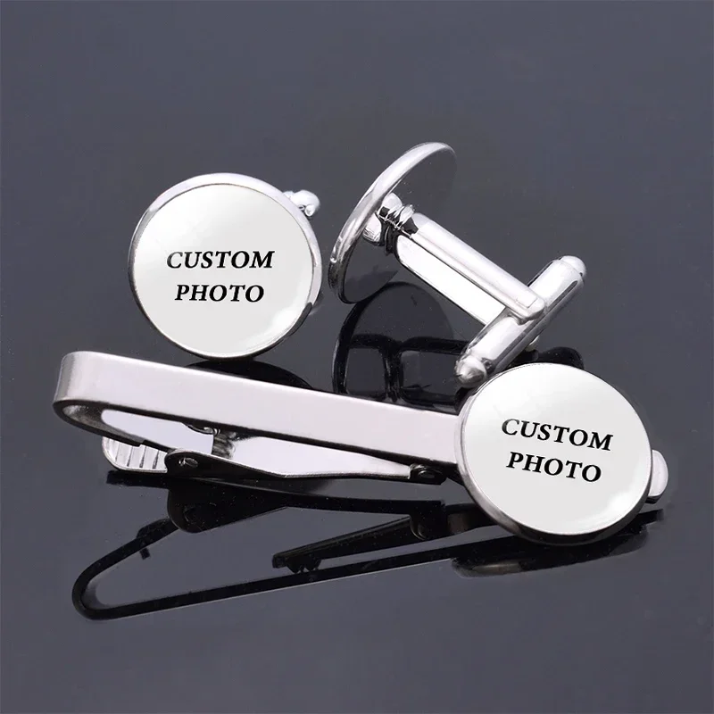 Personalized Customized Cufflinks Tie clips Silver Men's Business Gathering Clothing Accessories Send Photos for Customization