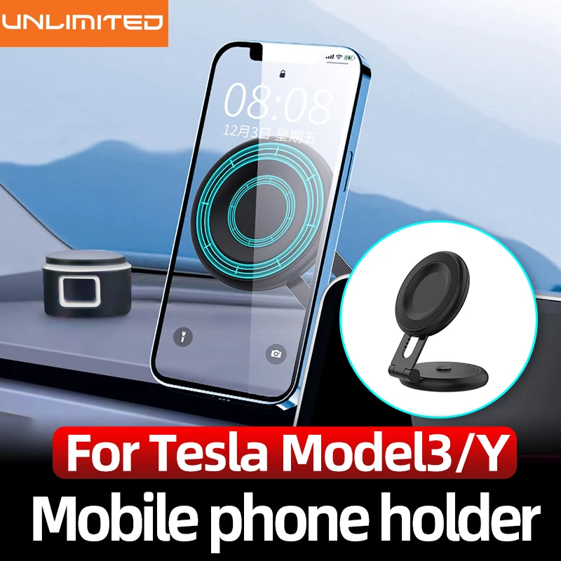

For Tesla Model 3 Model Y Car 15W Wireless Charging mobile phone holder Folding magnetic suction Interior Accessories Decoration