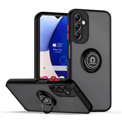 Durable Armor Case with Ring Stand Holder and Grip for Galaxy M15 5G (Black Red)