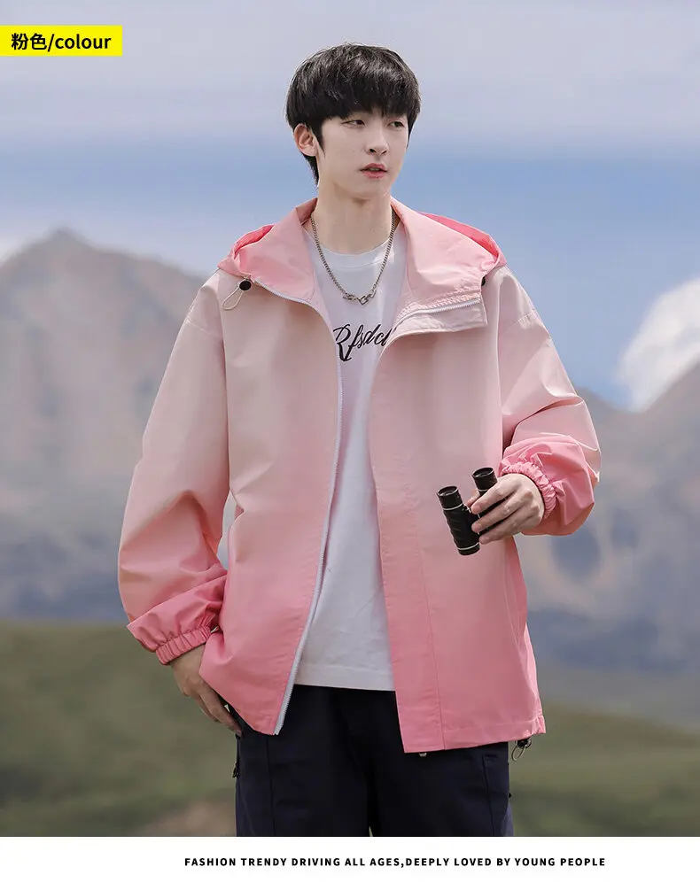 Lässige Herren-Outdoorjacken mit Farbverlauf und Kapuze, Frühjahr/Herbst 2026, dünne Windbreaker, Jugend-Streetwear, lockere Mäntel, Oberteile für Jungen – Detail 13