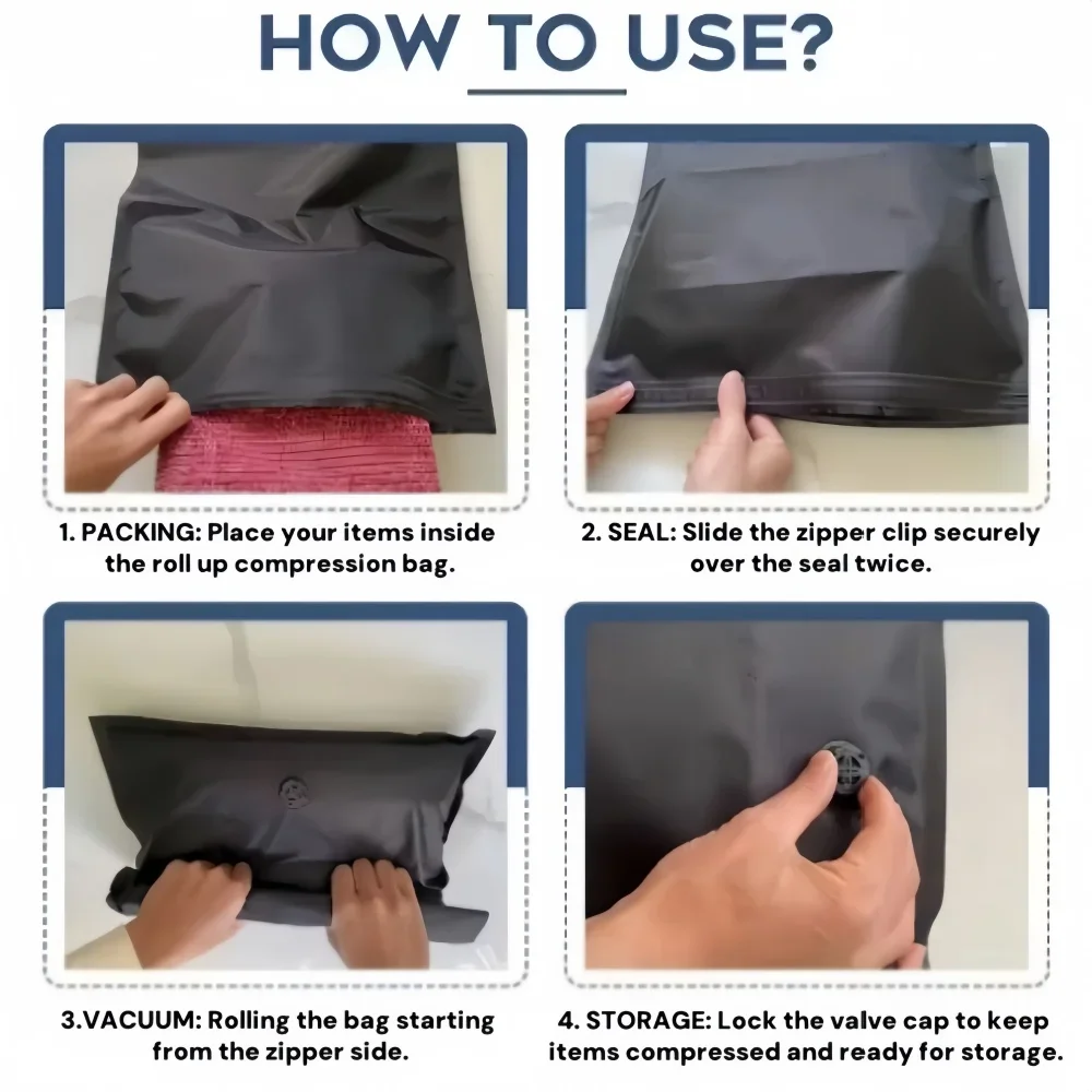 Space-Saving Travel Compression and Storage Bags - Airtight, Waterproof, Roll-Up Luggage Organizer