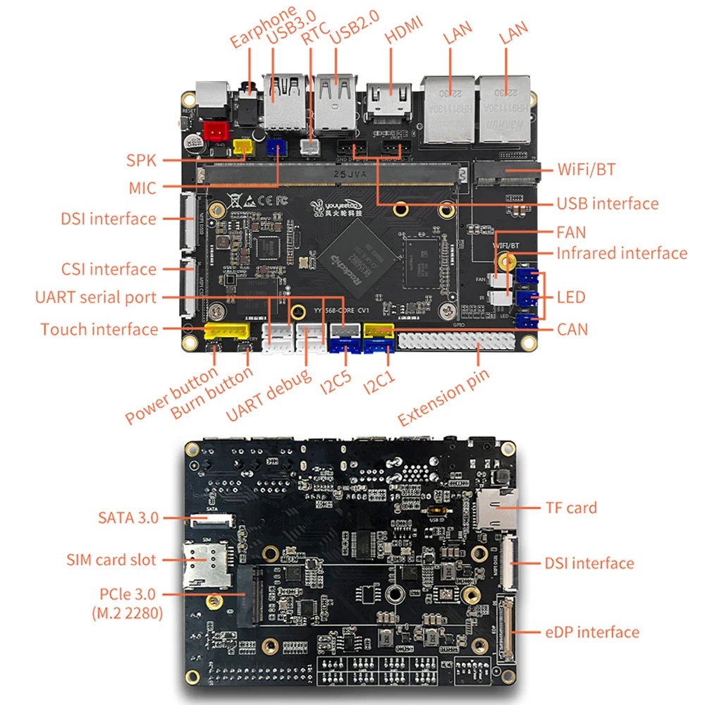 Smartfly Yy3568 Rockchip Rk3568 Placa de Desenvolvimento Duplo Gigabit Ethernet Expansível Sata Ssd Suporta Android 11 Debian10 - Imagem 5